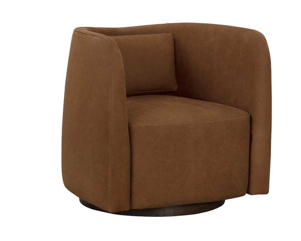 EMILIE SWIVEL LOUNGE CHAIR - NUBUCK CARAMEL LEATHER