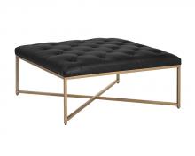 Sunpan 104087 - Endall Ottoman - Antique Brass - Vintage Black Night Leather