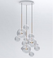 Mobital ALP-BOLL-GLAS-12L - BOLLE    Pendant Lamp 12 Bulb Clear Glass Gold Stem