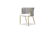 Mobital DCH-WEAV-OAFA-GOLD - WEAVER      Dining Armchair Oatmeal tweed fabric  Farina ultra nubuck HG Gold Powder Coated Legs