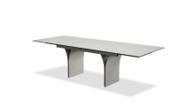 Mobital DTA-CAMB-BIAN-PCTAU - CAMBER    Double Extension  Dining Table  Bianco Bocciardato Travertine Ceramic Top,  Taupe Powder C
