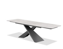 Mobital DTA-CENT-CARR-PCBLA - CENTURY    Double Extension  Dining Table  White Carrara  Ceramic Top,  Black Powder Coated Steel Ba