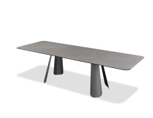 Mobital DTA-PALA-GREY-BLREC - PALAZZO    Double Extension  Dining Table  Grey Ceramic Top,  Black Powder Coated Steel Base
