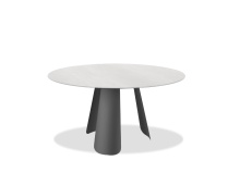 Mobital DTA-PALA-WHIT-BLROU - PALAZZO    Round  Dining Table  White Ceramic Top,  Black Powder Coated Steel Base