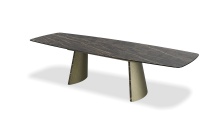 Mobital DTA-RAVE-NDHG-PCABR - RAVELLO    Double Extension  Dining Table  Noir Desir High Gloss Ceramic Top,  Brushed Antique Brass