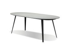 Mobital DTA-TULU-GREY-BLACK - TULUM    Oval   Dining Table  Matte Grey  Epoxy Concrete Texture,  Black Galvanized  Steel Legs     