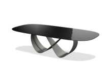 Mobital DTA-WAVE-BLAC-PCBLA - WAVE 110"    Dining Table  Black Modern Melt Glass  Black Powder Coated Steel Base