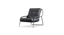 Mobital LCH-BREU-ABLA-BRVI - BREUER      Lounge Chair Antique Raven Black Leather Brushed Vintage Iron