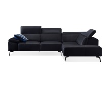 Mobital RSF-CAME-BLAC-PCBL2 - CAMELLO     RSF Chaise   Sectional Black Full Top Grain Semi-Analine Leather  With adjustable headre