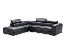 Mobital SEL-ICON-BLAC-PREMI - ICON     LSF Chaise   Sectional Black Premium Leather Adjustable Headreat / Polished Steel Legs