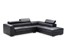 Mobital SER-ICON-BLAC-PREMI - ICON     RSF Chaise   Sectional Black Premium Leather Adjustable Headreat / Polished Steel Legs