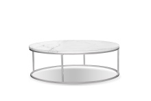 Mobital WCO-ONIX-WHBS-RO2PC - ONIX    Round  Coffee Table White Semi-Honed Marble  Brushed Stainless Steel base