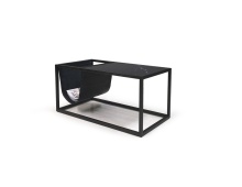 Mobital WRA-RECE-BLAC-BLACK - RECEPTION    Magazine Holder  Coffee Table Black Semi-Honed Marble  Leather and Black Powder Coated 