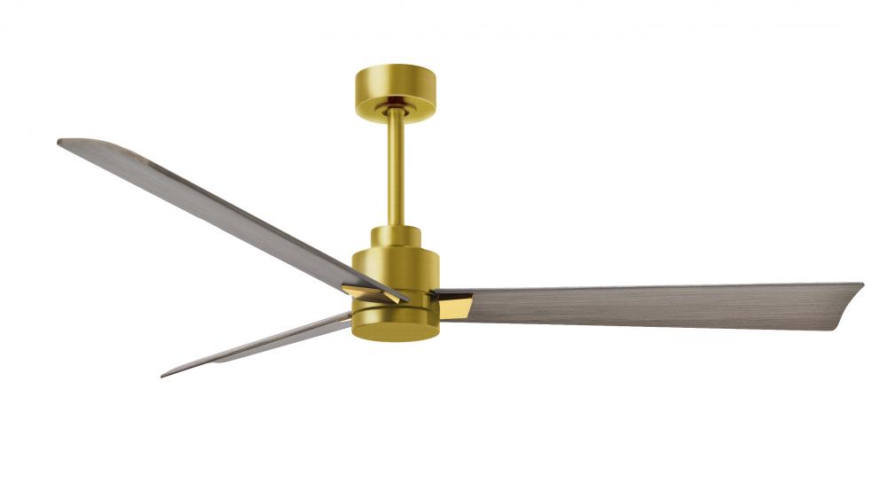 Alessandra 3-blade transitional ceiling fan in brushed brass finish with gray ash blades. Optimize