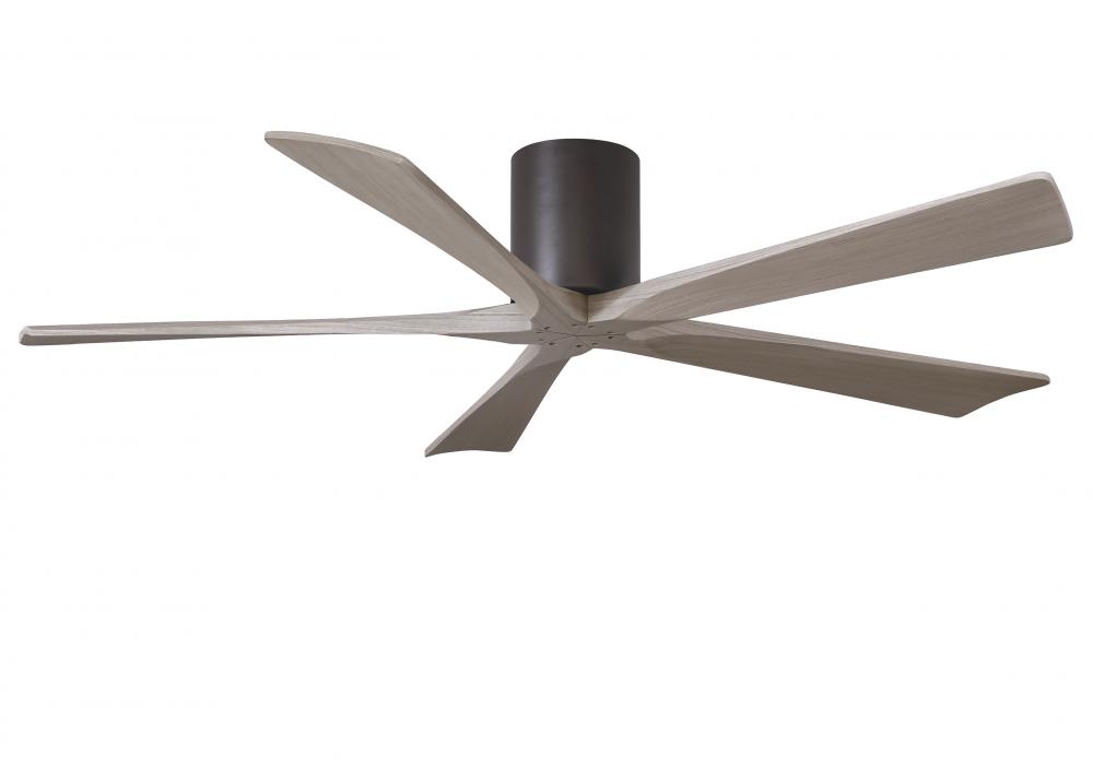 Irene-5H three-blade flush mount paddle fan in Textured Bronze finish with 60” Gray Ash tone bla