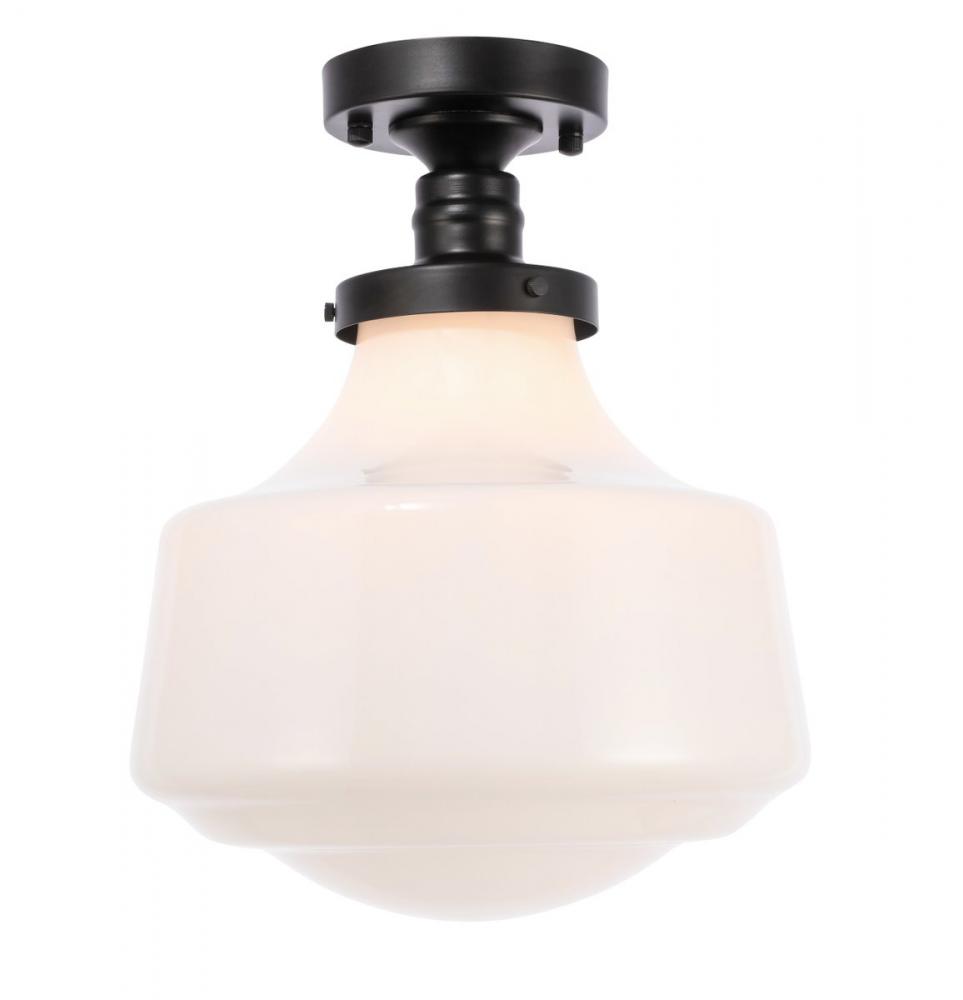 Lyle 1 Light Black and Frosted White Glass Flush Mount