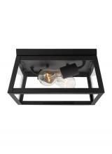Visual Comfort 7848402EN7-12 - Founders modern 2-light LED outdoor exterior ceiling flush mount in black finish with clear glass pa