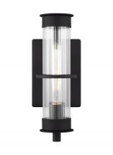 Visual Comfort 8526701EN7-12 - Alcona transitional 1-light LED outdoor exterior small wall lantern in black finish with clear flute