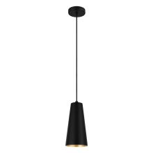 Eglo 204365A - 1 LT Mini Pendant w/ Black Finish & Black w/ White Interior Metal Cone Shaped Metal Shade