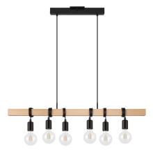 Eglo 204679A - 6 LT Open Bulb Linear Pendant w/ Black & Wood Finish