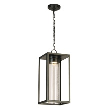 Eglo 204709A - 1 LT Integrated LED Outdoor Pendant w/ Black Finish & Clear Seeded Glass Shade