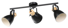 Eglo 205513A - 3 LT Fixed Track Light w/ Black Finish & Black w/ White Interior Shades w/ wood accent