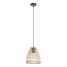 Eglo 205837A - 1 LT Pendant w/ Black Finish & Natural color Ratan Shade
