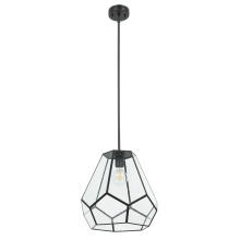 Eglo 205843A - 1 LT Pendant w/ Black Finish & Geometric Clear Glass Shade w/ Black Accents