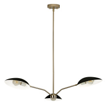Eglo 205881A - 3 LT Chandelier Black Finish with Brushed Brass Accents and Black w/ White Interior Metal Shades