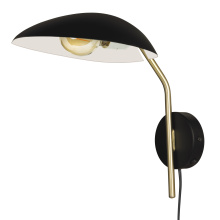 Eglo 205884A - 1 LT Wall Light Black Finish with Brushed Brass Accents and Black w/ White Interior Metal Shade