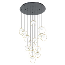 Eglo 206113A - 17 LT Integrated LED Cascade Pendant w/ Black & Shiny Brass Finish & White Shades
