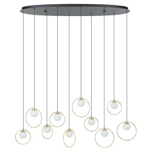 Eglo 206114A - 10 LT Integrated LED Linear Pendant w/ Black & Shiny Brass Finish & White Shades
