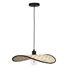 Eglo 206321A - 1 LT Dual Mount Pendant or Ceiling Light w/ Black Finish & Bamboo Shade