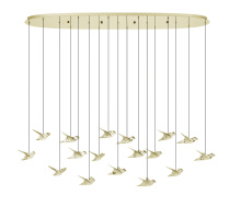 Eglo 206641A - 17 LT LED Linear Pendant w/ Brass Finish & Gold Bird Shaped Shades w/ Acrylic Diffusers