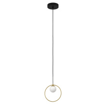 Eglo 206857A - 1 LT LED Mini Pendant w/ Black & Shiny Brass Finish & White Sphere Shade