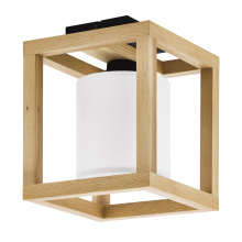 Eglo 390097A - 1 LT Ceiling Light w/ Black Finish & Natural Wood Frame Surrounding a White Fabric Shade