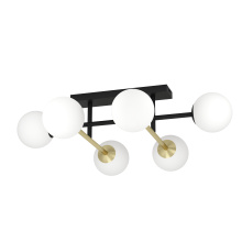 Eglo 390176A - 6 LT Ceiling Light w/ Black & Brushed Gold Finish & White Shpere Glass Shades