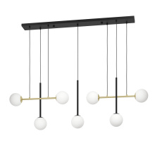Eglo 390178A - 7 LT Pendant w/ Black & Brushed Gold Finish & White Sphere Glass Shades