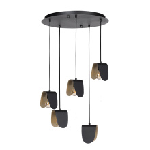 Eglo 390183A - 5 LT Cascade Pendant Black Finish & Black w/ Brushed Gold Interior Shades