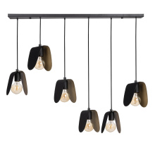 Eglo 390184A - 6 LT Linear Pendant w/ Black Finish & Black w/ Brushed Gold Interior Shades