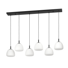 Eglo 390203A - 6 LT Linear Pendant w/ Black Finish & White Opal Glass Shades