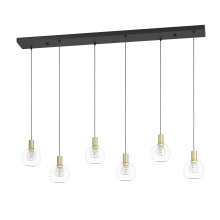 Eglo 390281A - 6 LT LED Linear Pendant w/ Black Finish & Brushed Gold Accents w/ Clear Glass Shades