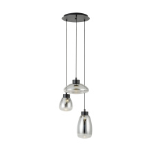 Eglo 390299A - 3 LT Cascade Pendant w/ Black Finish & Chrome Smoked Glass Shades