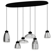 Eglo 390301A - 6 LT Linear Pendant w/ Black Finish & Chrome Smoked Glass Shades