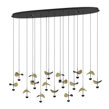 Eglo 390343A - 17 LT Linear Pendant w/ Black Finish & Black & Gold Leaf Shades
