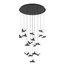Eglo 390352A - 17 LT LED Casade Pendant w/ Black Finish & Black Chrome Bird Shaped Shades