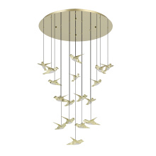 Eglo 390398A - 17 LT LED Cascaded Pendant w/ Brass Finish & Gold Bird Shaped Shades w/ Acrylic Diffusers