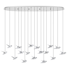Eglo 390403A - 17 LT LED Linear Pendant w/ Chrome Finish & Chrome Bird Shaped Shades w/ Acrylic Diffusers