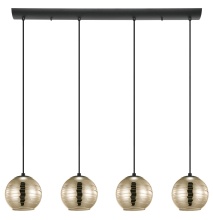 Eglo 39686A - 4 LT Linear Pendant w/ Black Finish & Gold Smoked Glass Shades