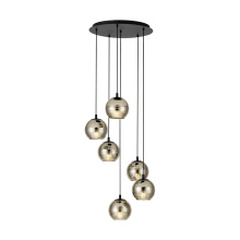 Eglo 39687A - 6 LT Round Cascade Pendant w/ Black Finish & Gold Smoked Glass Shades